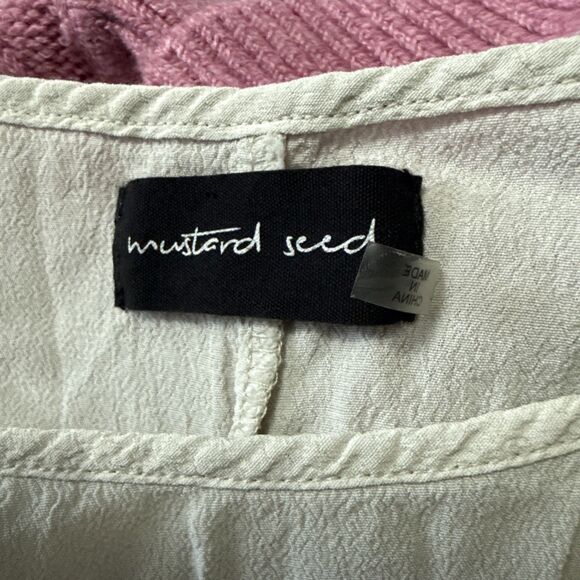 Mustard Seed Cold Shoulder Top Sz L Light Green Rayon Tied Sleeves - Picture 2 of 4